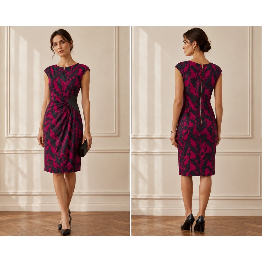Whistles Silk Abstract Print Sheath Dress Women 2 Pink Grey NWT Cap Sleeve - Picture 1 of 10